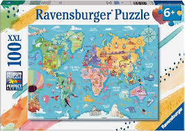 Ravensburger Dinosaurier Världskarta Pussel - 100 Bitars för Barn 6+